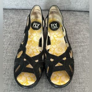 Fly London summer wedges. Size 36. Black suede.